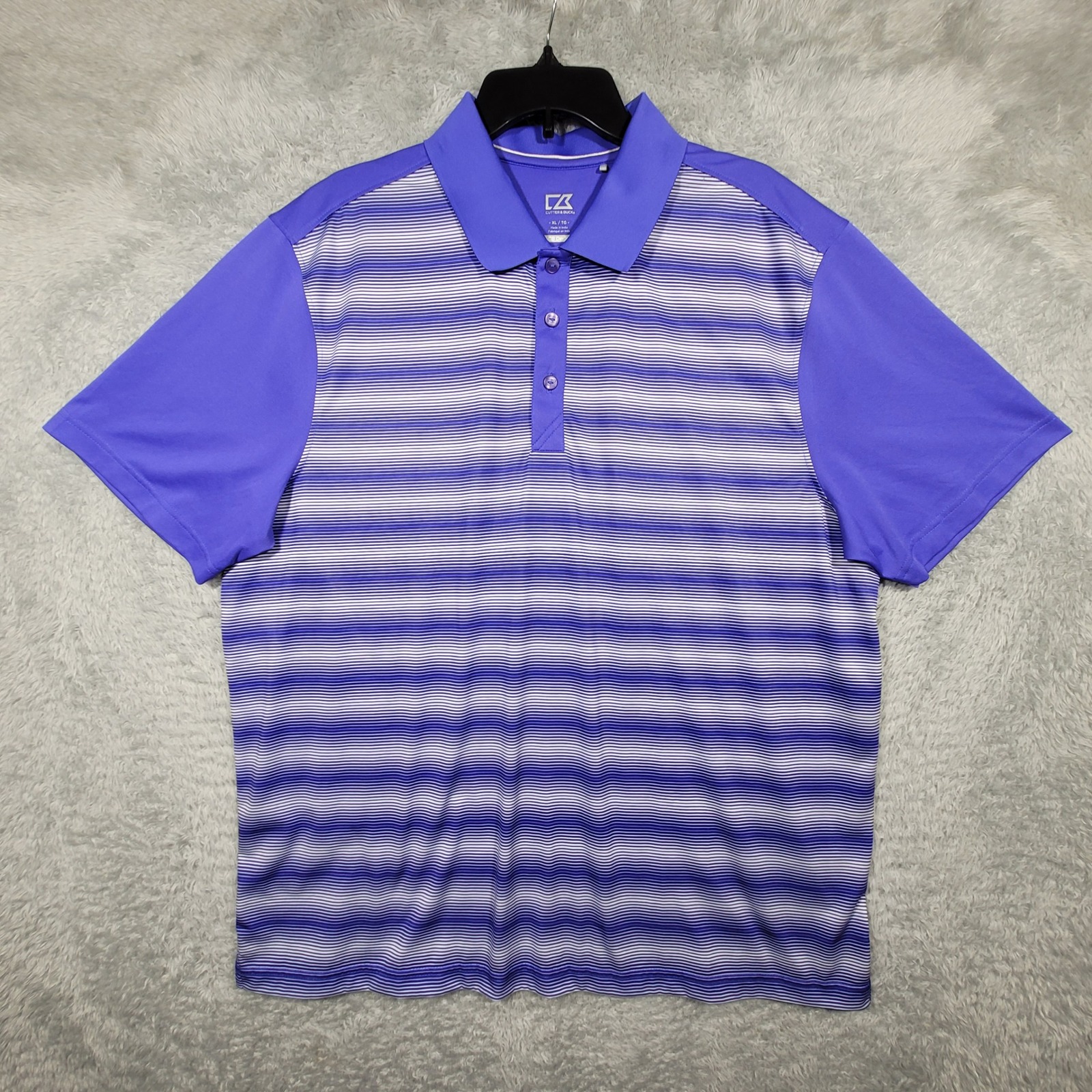 Cutter & Buck Xl Mens Golf Polo Shirt Purple Striped Cb Drytec Short Sleeve